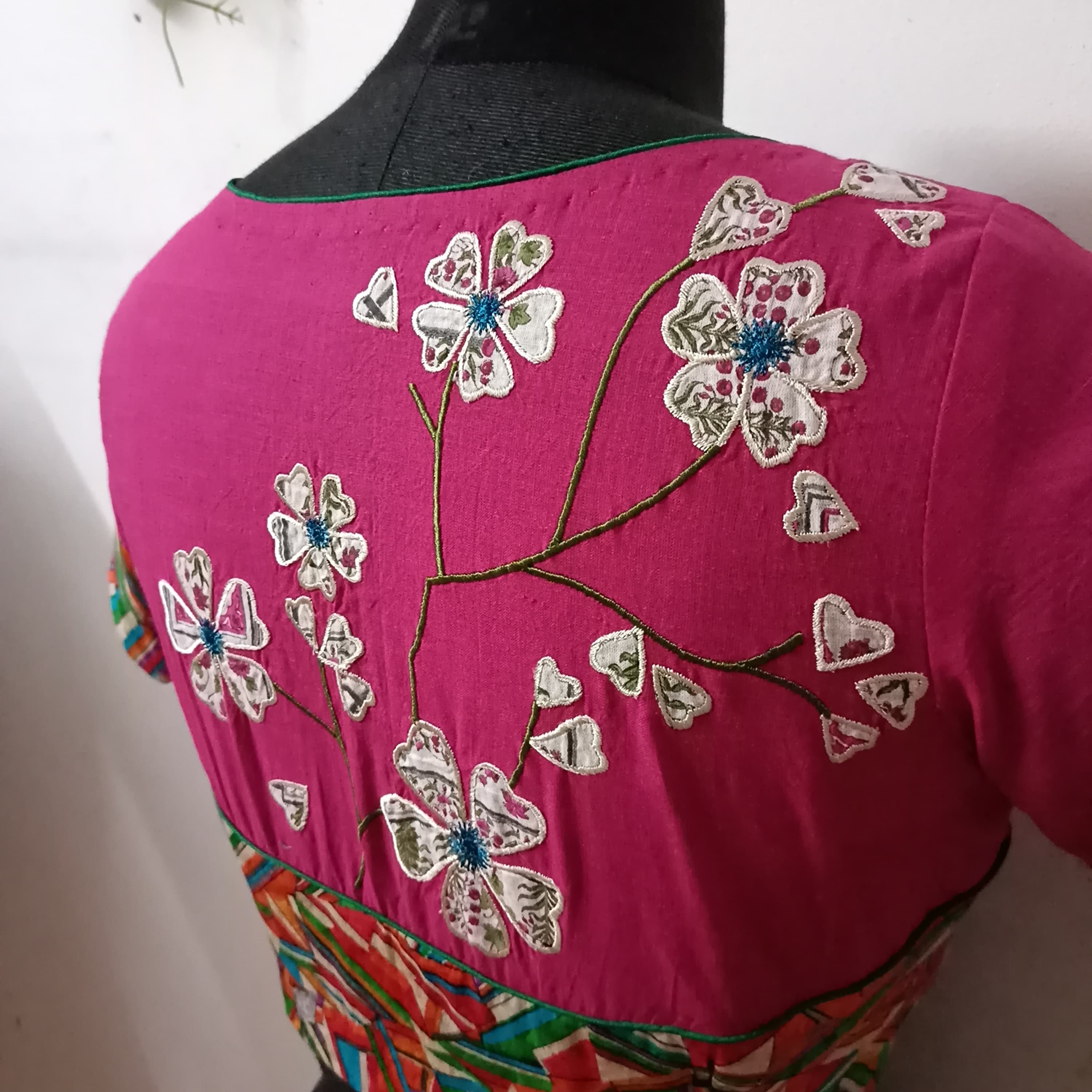APPLIQUE embroidery Blouse - Pink body & Multi border