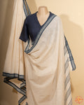 Saree&blouse hand woven off white