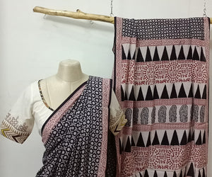 Block printed saree with embroidered blouse 