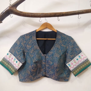 Fully Embroidered Vanasingaram Blouse- Teal Readymade
