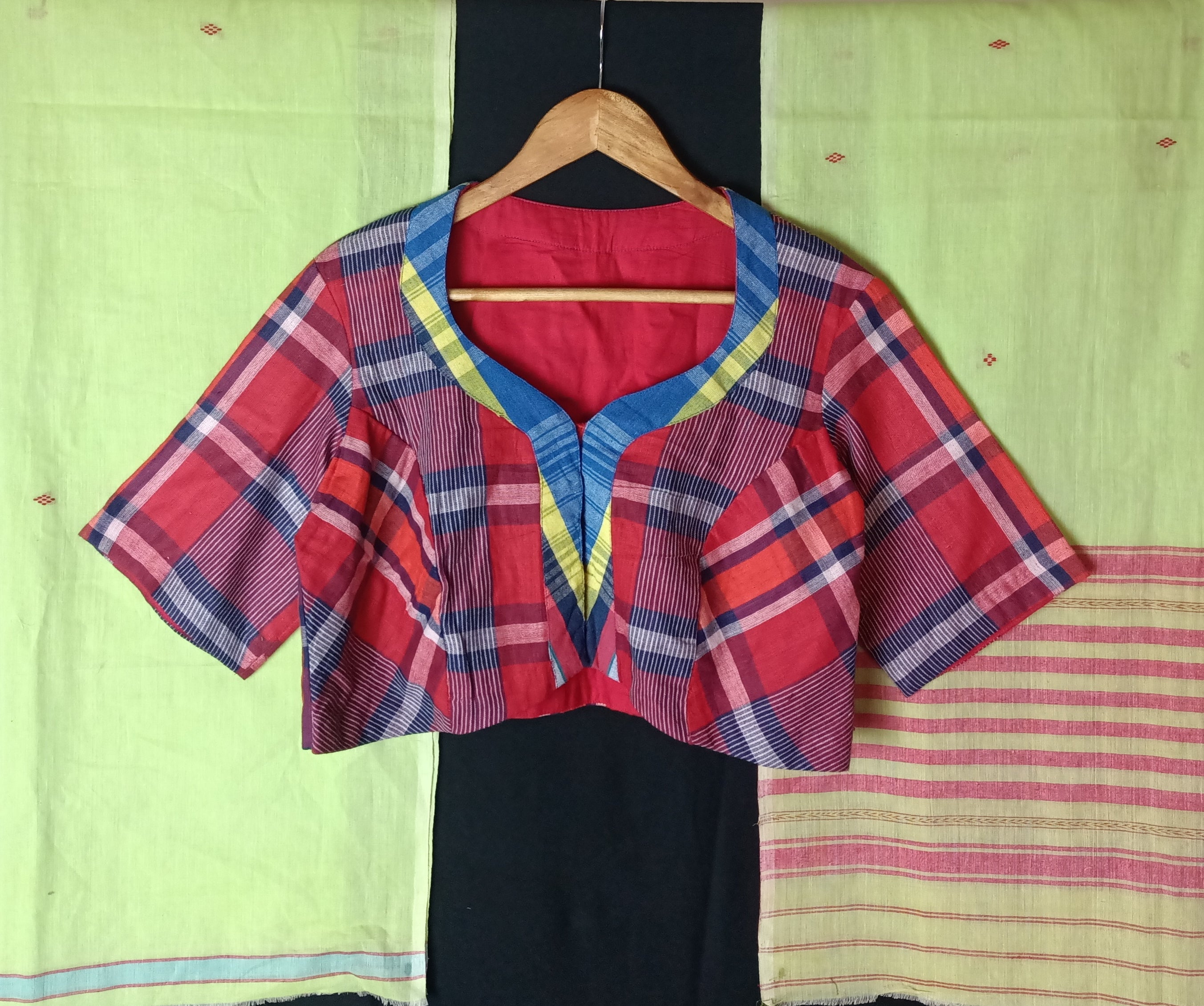 Red multistrip Gamcha blouse - Umbara designs