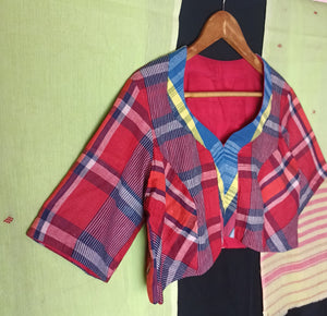 Authentic Red coloured multistrip Gamcha blouse