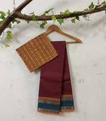 Small checks handloom saree with Ikat blouse - saree blouse combo