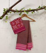 Small checks handloom saree with Ikat blouse - saree blouse combo