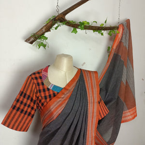 100% cotton illkal saree gomi teni borders  matched with Gamcha Blouse fully lined