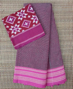 Small checks pink handloom saree with Ikat blouse - saree blouse combo