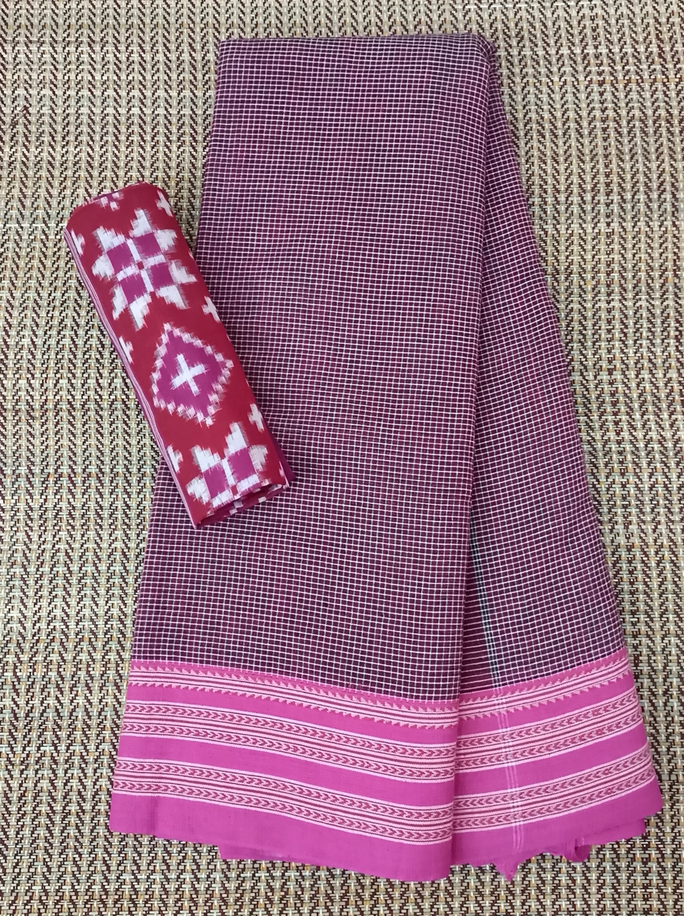 Umbara's 100% pure handloom cotton saree, matched with a Ikat readymade blouse from Umbara,  Unleash your inner confidence with this fabric Fashion as unique as you are. 