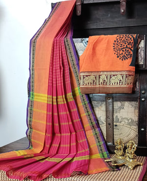 handloom saree with blouse combination