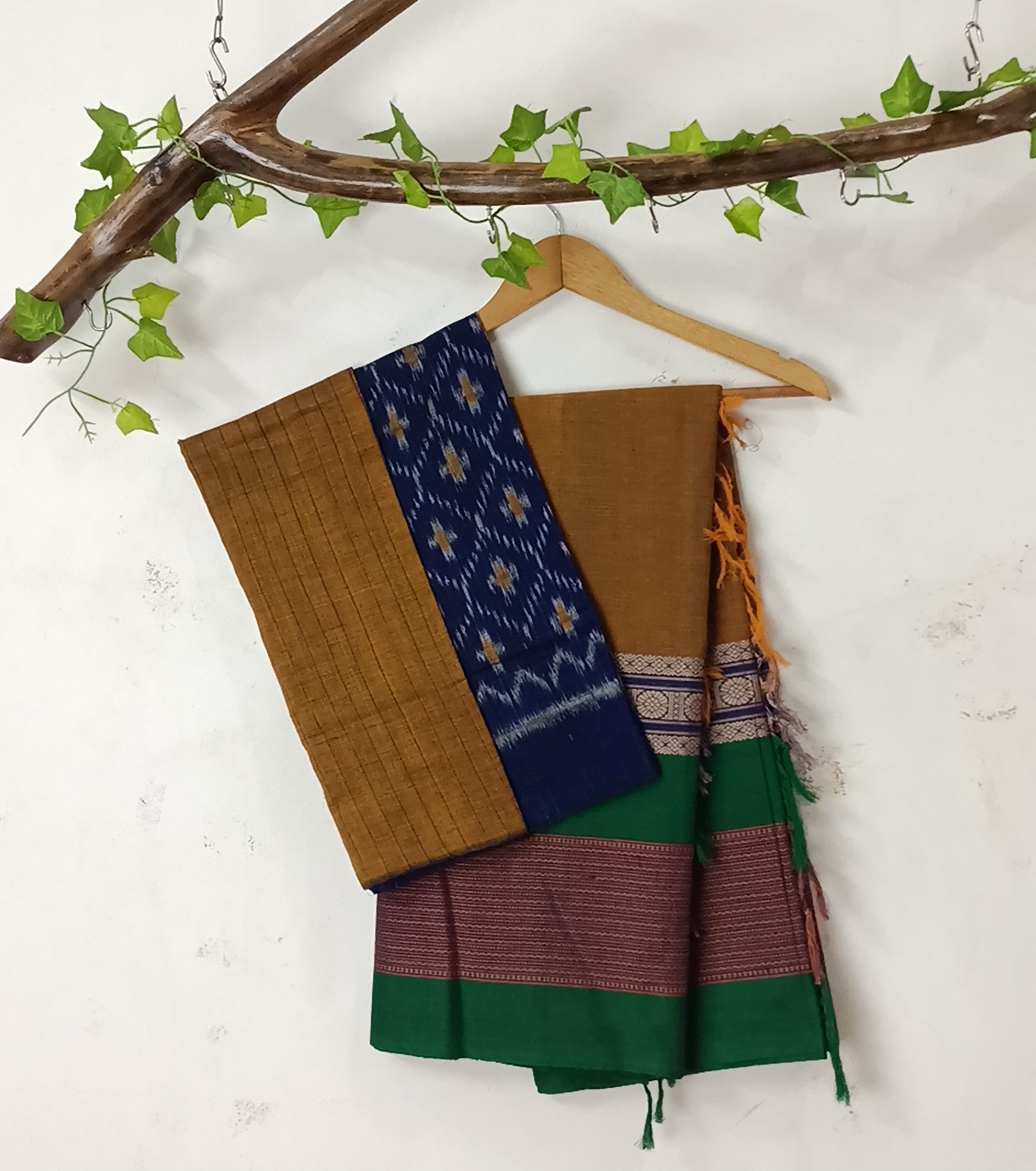 Traditional saree with ikat fabric for blouse