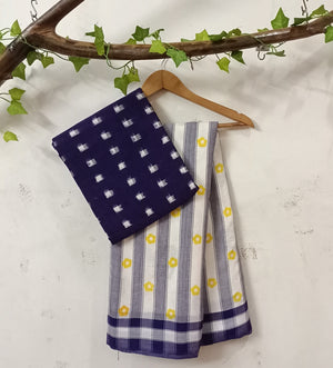 Umbara designs ikat fabric & printed cotton saree combination