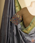 Saree&blouse silk comfort in green and grey