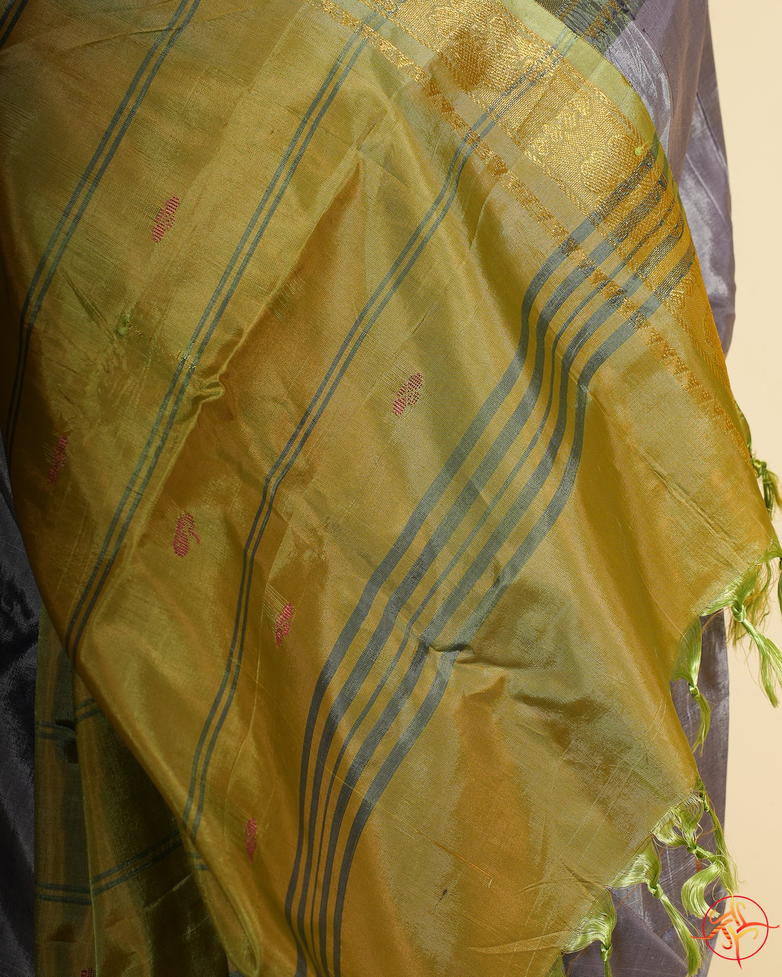Saree&blouse silk comfort in green and grey