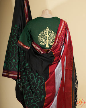 Saree Blouse Combo “Black Khun saree”embroidered with “tree of life” blouse
