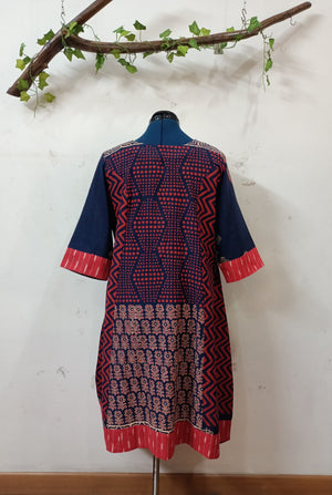 Ajrakh Printed Cotton Anarkali Kurti With Zigzag Printed Pant And Dupa |  Ishaanya