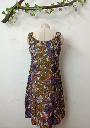 Malaysian print dress- brown and purple