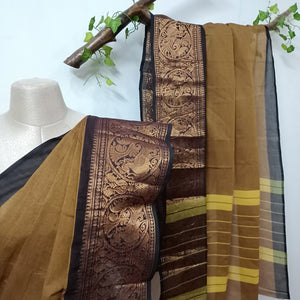 Traditional Saree with peacock motif border & ikat blouse