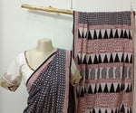 Block printed saree with embroidered blouse 