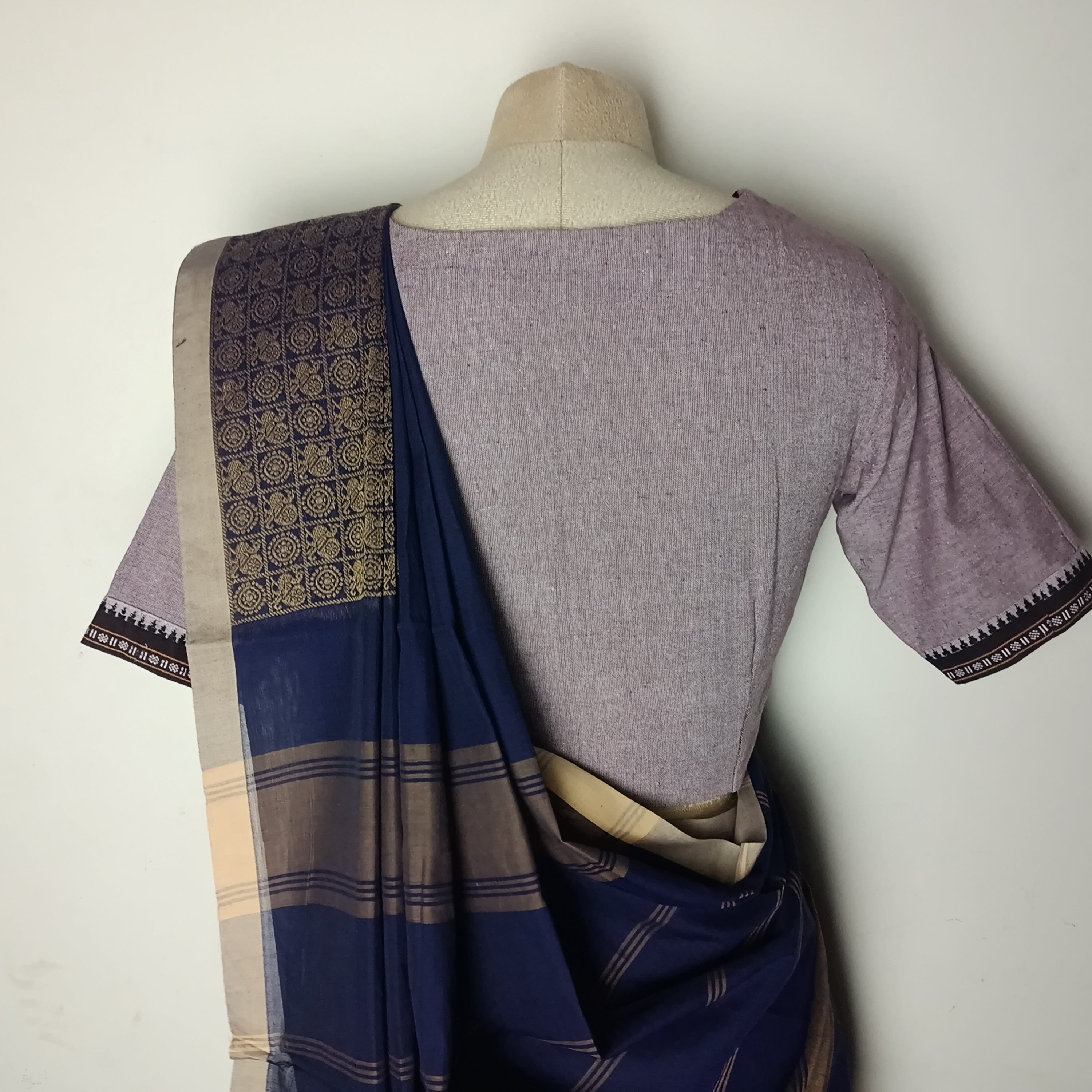 Indigo blue chettinad saree with matching blouse combo