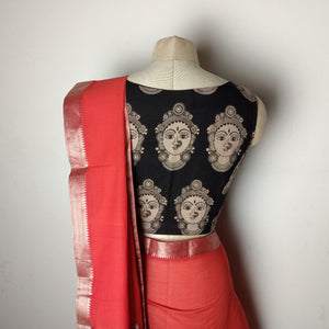 peach mangalgiri saree with black devi blouse combo - Umbara deisgns - saree blouse combo