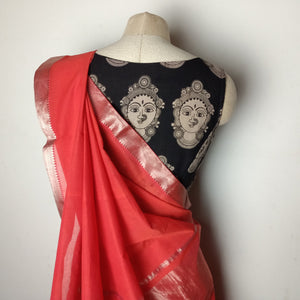 peach mangalgiri saree with black devi blouse combo - Umbara deisgns - saree blouse combo