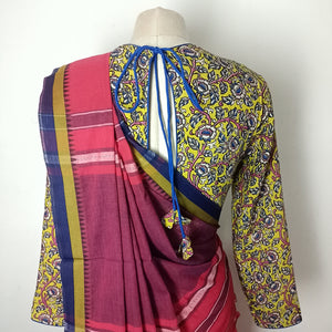 Blood orange chettinad saree with matching Chennuri silk blouse - saree blouse combo