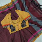 Saree Blouse Combo- "Ilkal Checks Saree with Kalamkari Potli Blouse"