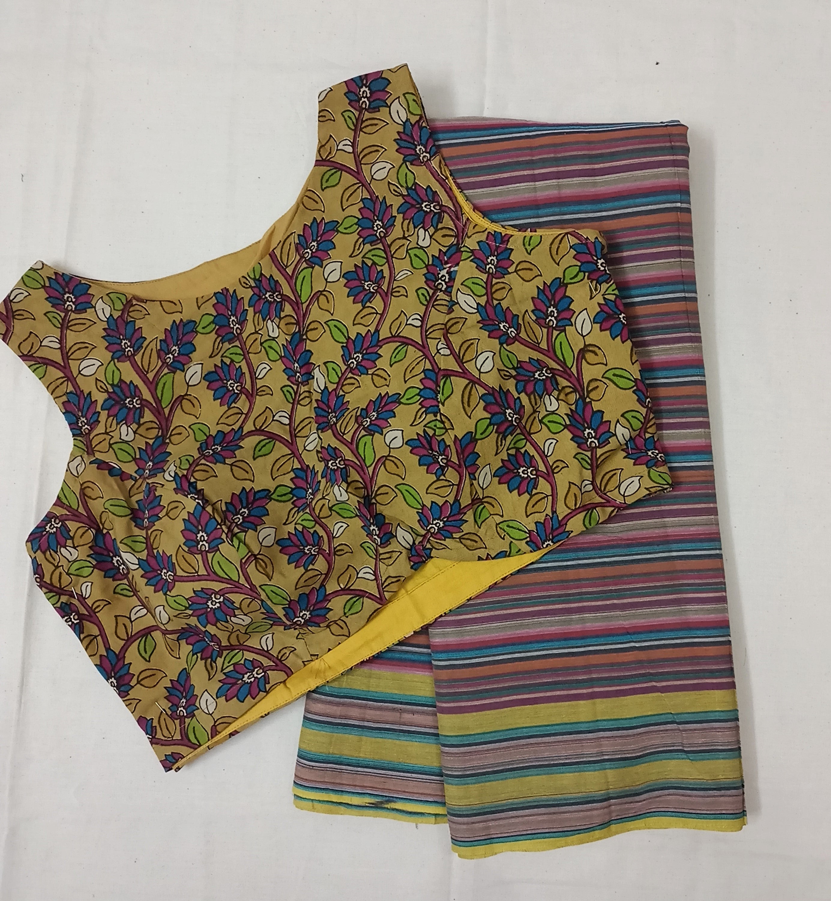 Saree Blouse Combo- "Pure Cotton Stripes Saree with Chennuri Silk Blouse"