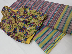 Saree Blouse Combo- "Pure Cotton Stripes Saree with Chennuri Silk Blouse"