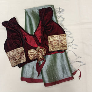 Saree Blouse Combo- "Tissue Saree with Velvet Blouse"