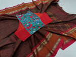 Chettinad Cotton Saree with Sleeveless Razor Cut Blouse-Saree Blouse Combo