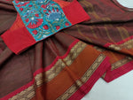 Chettinad Cotton Saree with Sleeveless Razor Cut Blouse-Saree Blouse Combo