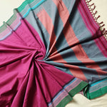 Handloom Cotton Saree with Multi-Stripes Blouse-Saree Blouse Combo