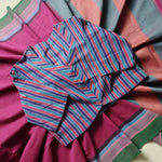 Handloom Cotton Saree with Multi-Stripes Blouse-Saree Blouse Combo