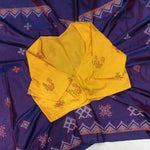 Malai silk saree with Yellow Kasuthi Blouse-Saree Blouse Combo