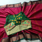 Tamil Nadu Cotton Saree with Applique Blouse-Saree Blouse Combo