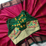 Tamil Nadu Cotton Saree with Applique Blouse-Saree Blouse Combo