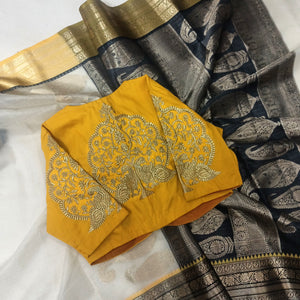 Semi Silk saree with Zari Blouse-Saree Blouse Combo 