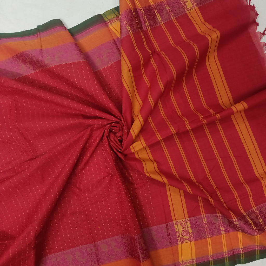 Tamil Nadu Cotton Saree with Kalamkari Potli Blouse- Saree Blouse Combo 