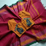 Chettinad cotton saree with Orange Potli Blouse- Saree Blouse Combo