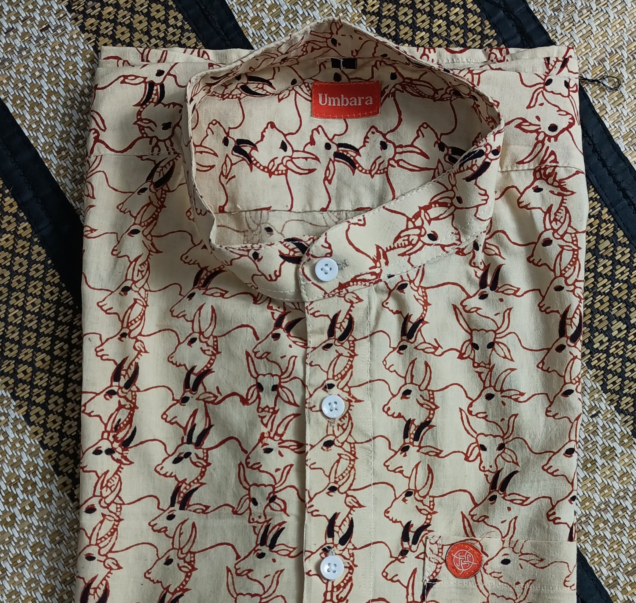 Men's shirts Indian ethnic - "CREAM COW PRINT"