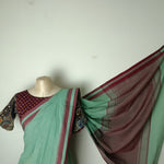 Caribbean green saree with matching ajrakh blouse - Saree blouse combo