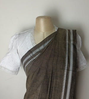 Organic brown chettinad saree with Hakoba blouse - Saree blouse combo