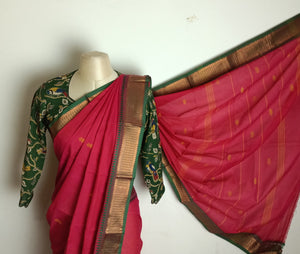 Bright red chettinad saree with matching Chennuri silk blouse - saree blouse combo