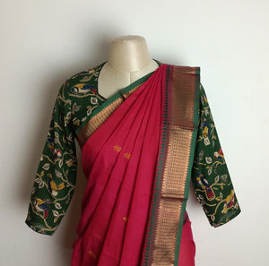 Bright red chettinad saree with matching Chennuri silk blouse - saree blouse combo