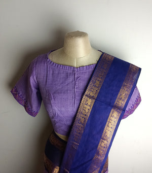 Lavender big border chettinad saree with GN blouse - saree blouse combination