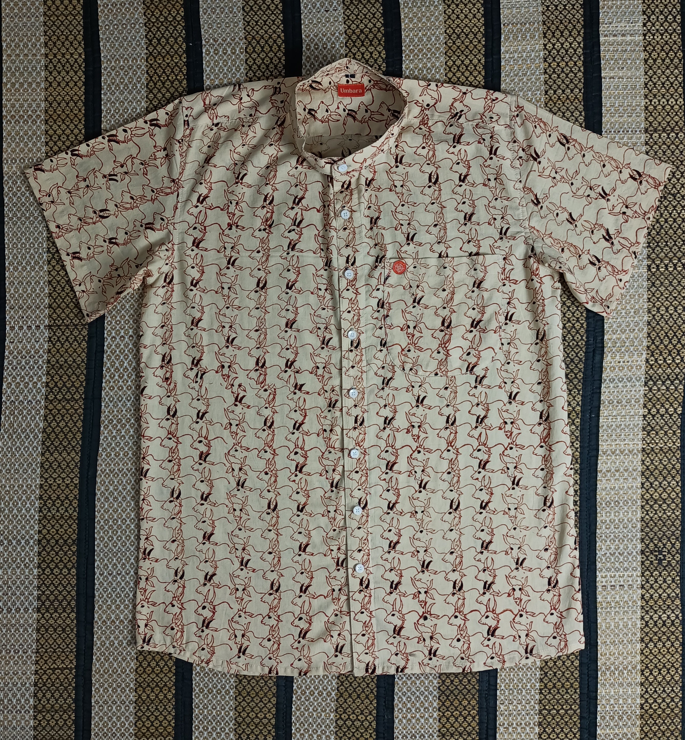 Men's shirts Indian ethnic - "CREAM COW PRINT"