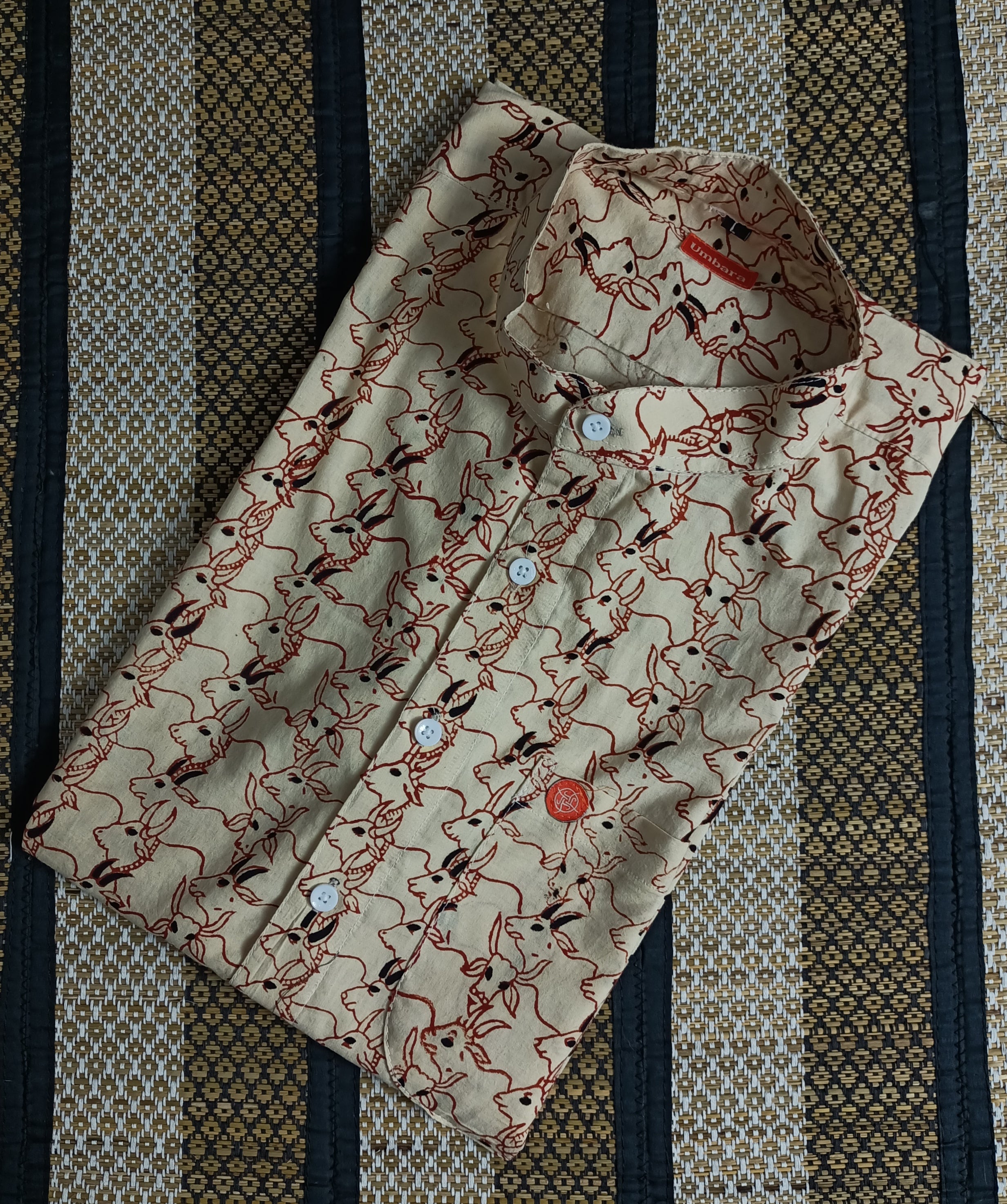 Men's shirts Indian ethnic - "CREAM COW PRINT"