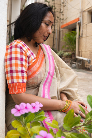 Cotton saree with pink border and coffee body, for a classic twist