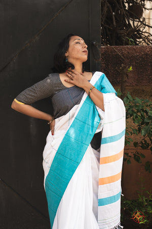 Authentic handloom cotton saree with matching cotton blouse combination
