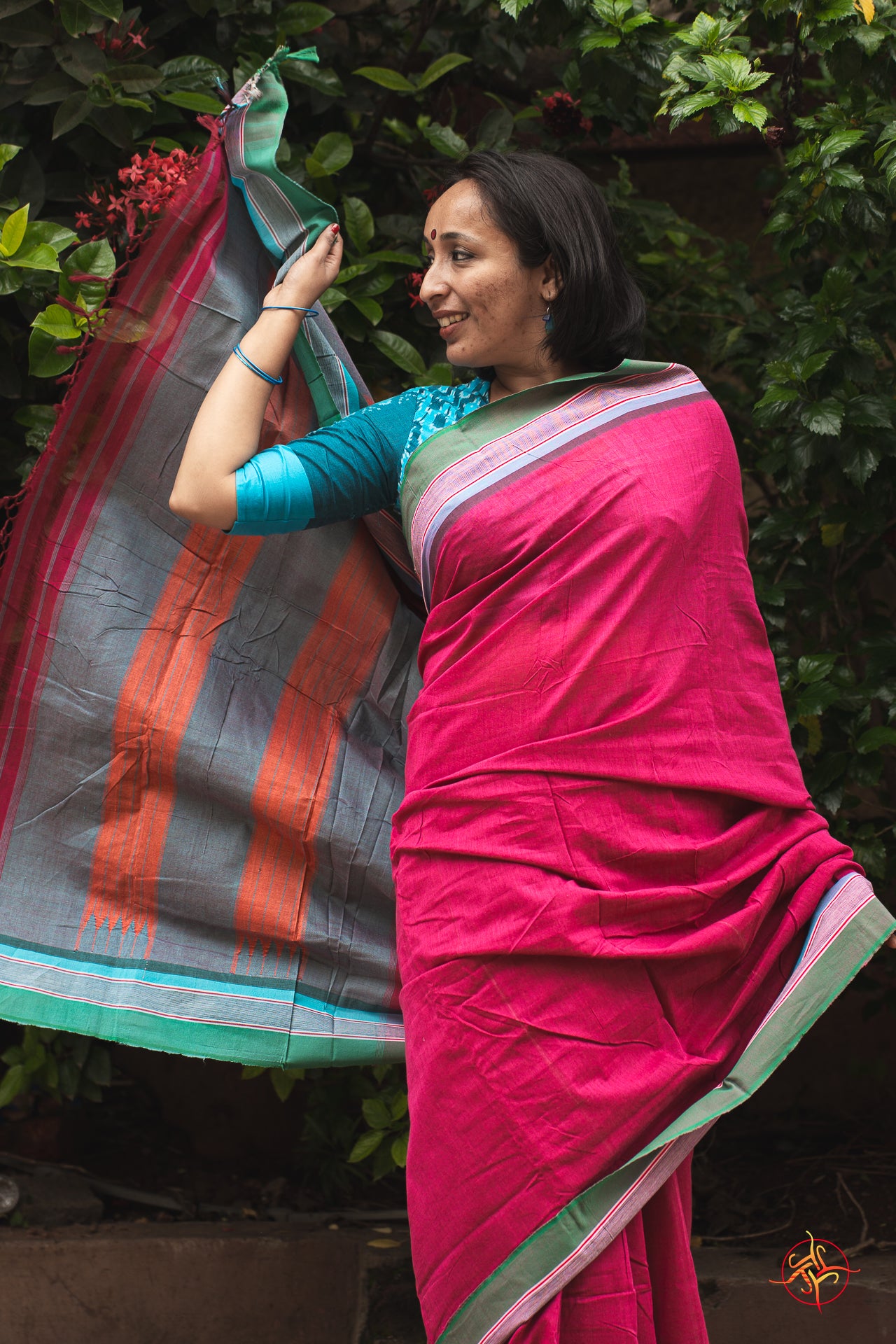 Pink saree blouse combo - handloom cotton saree